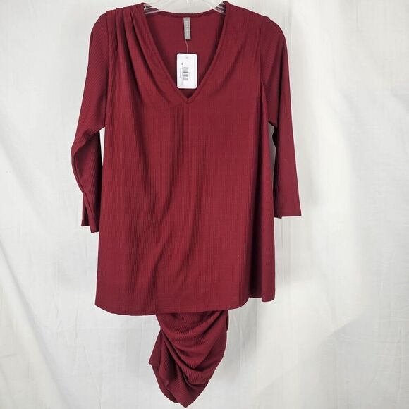 Nwt Last Tango Long Sleeve Miracle Dress Deep Red Women's Size Small Ribbed Body - Picture 1 of 5